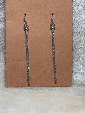 Silver Tone Sparkling Bar Drop Earrings - Women Jewelry
